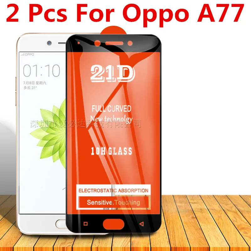 2 Pcs 21D 100% Original Full Glue Tempered Glass For OPPO A77  Protective Film Screen Protector For Oppo a77