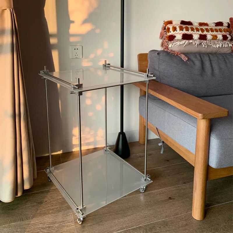 Acrylic cart, living room, sofa, seam edge, movable optical axis shelf, flower rack, storage rack