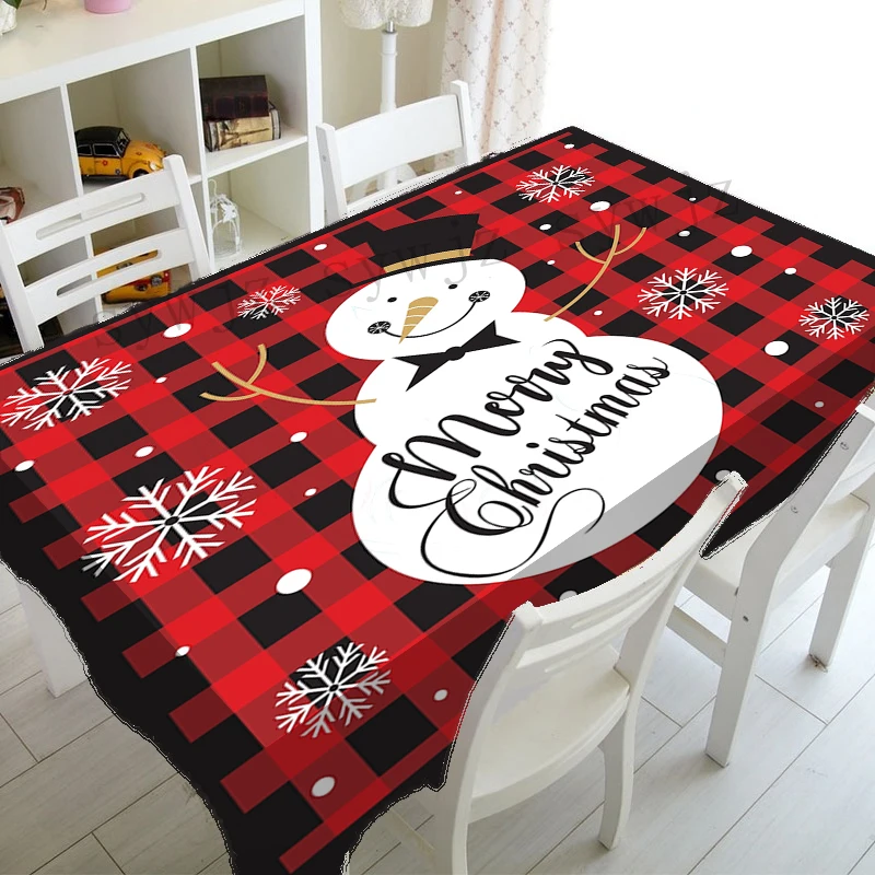 Christmas Black Red Grid Tablecloth Christmas Snowman Elk Pattern Decoration Tablecloth Nordic Festival Party Dinner Decoration