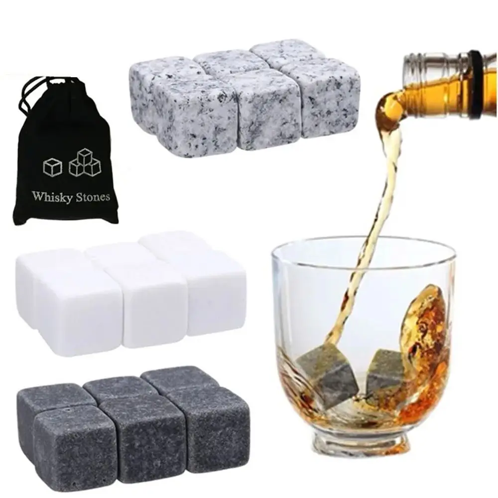 6PCS Drinks Granite Whiskey Stones Natural Wine Cooler Christmas Bar Sipping Ice Cube