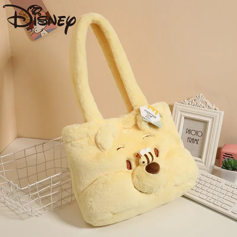 2023 New Original Disney Kawaii Winnie The Pooh Plush Toy Large-Capacity Shoulder Bag Cartoon Leisure Handbag Kid Christmas Gift