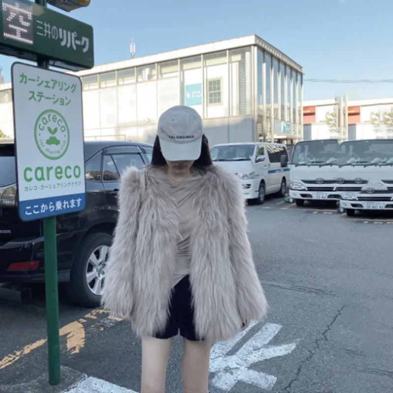 2022 Autumn and Winter New Imitation Raccoon Hair Haining Fur Coat Women's Medium and Long Fox Hair Loose Mink Velvet Coat