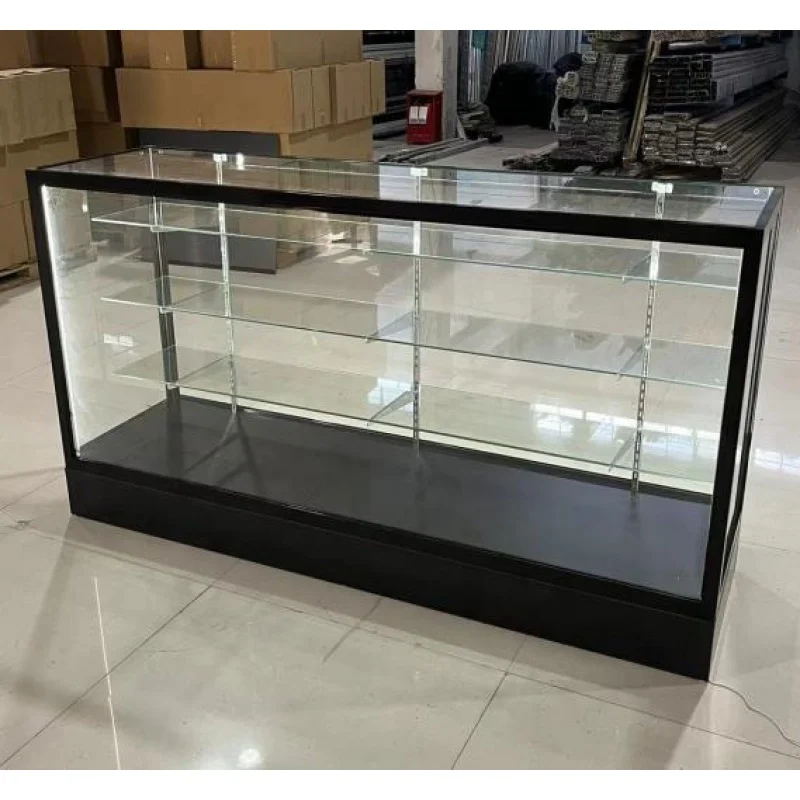 Custom Topverkoper Led Glas Teller Aluminium Frame Rookwinkel Showcase Winkel Vitrinekast Met Verstelbare Planken