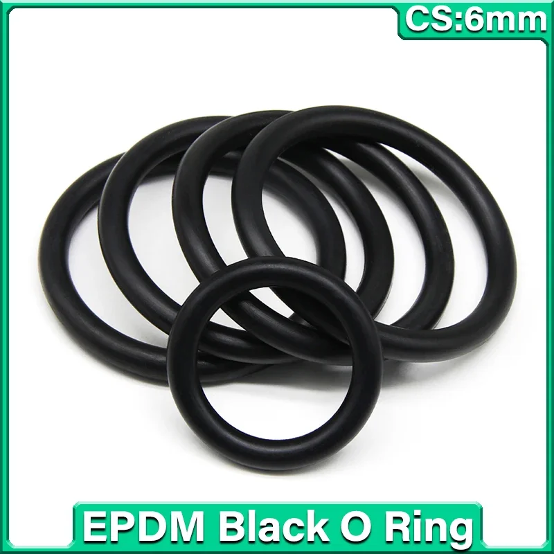 

5pcs EPDM O Ring Gasket CS 6mm OD 50 ~ 200mm Black Acid and Alkali Resistance Water Resistance Friction Resistance o-rings