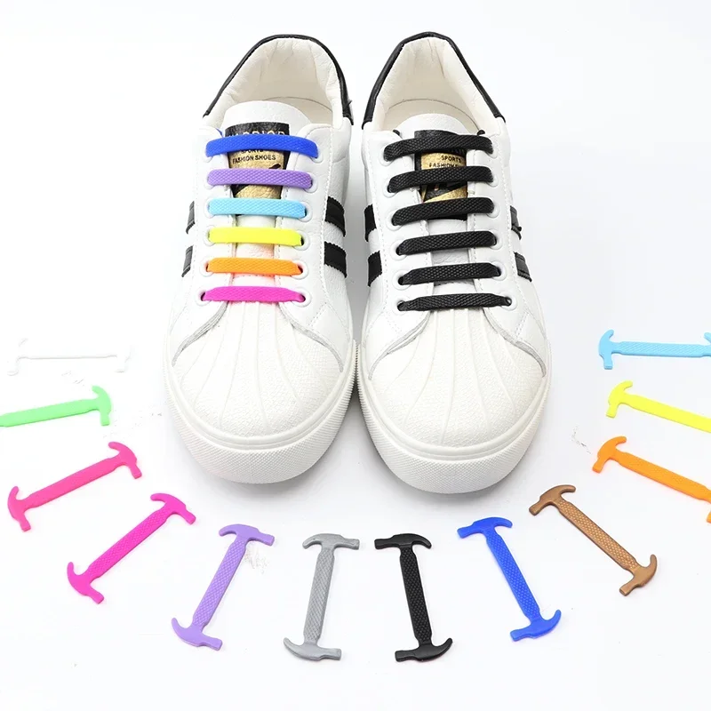 12Pcs Silicone Shoelaces for Shoes No Tie Shoe Lace Elastic Laces Sneakers Kids Adult Rubber Shoelace One Size Fits All Shoes