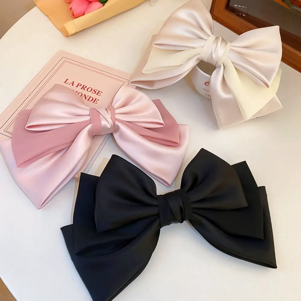 

High-quality Sweet Bow Hairpins Soft Satin Solid Color Barrettes Clip Multilayer Bow Knot Super Large Bowknot Women Girls