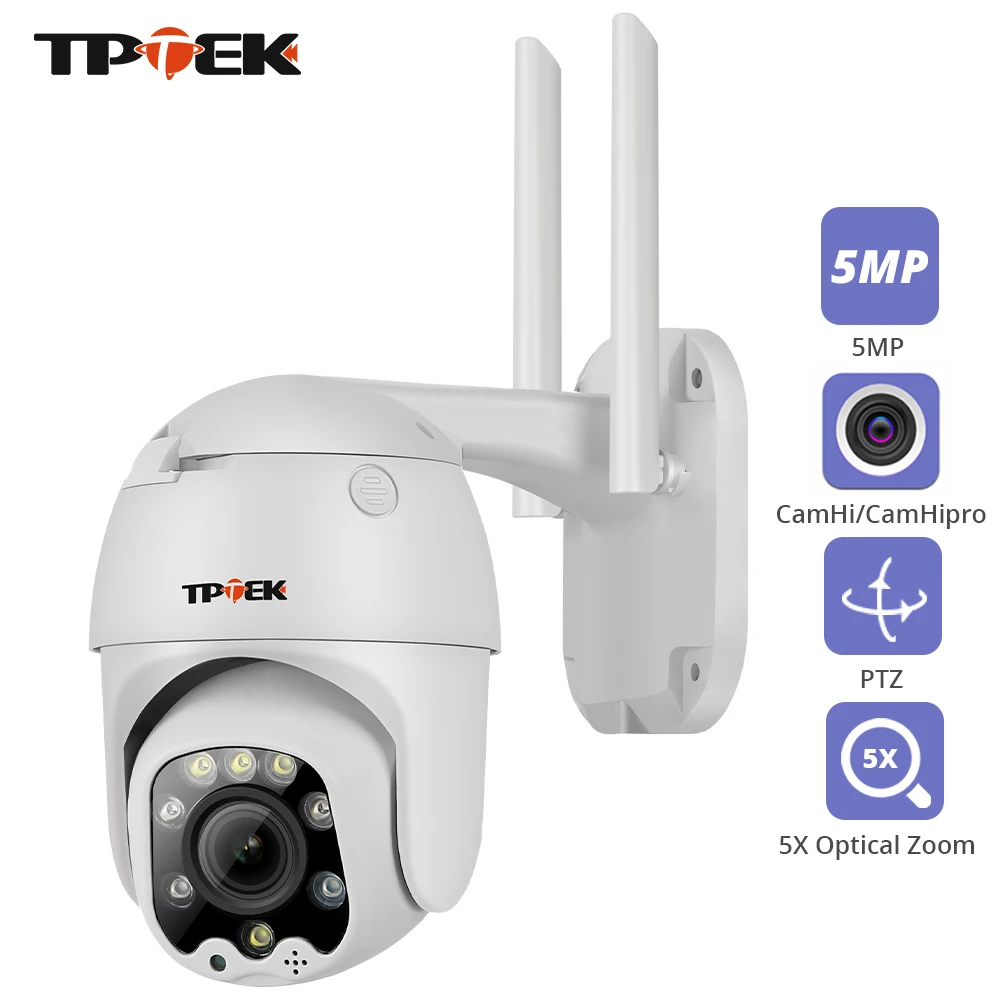 Wifi ptz câmera ip 5mp 5x zoom óptico wi-fi segurança ao ar livre cctv vigilância velocidade dome vídeo camara cor noite camhi cam