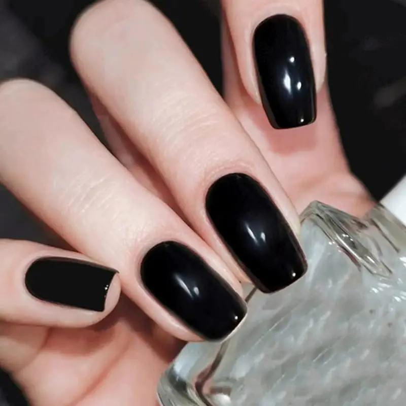 Instantly Upgrade Your Look With 24pcs-Black Short Square Full-Coverage False Nail Set