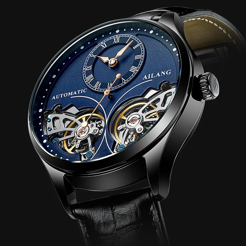 

Fashion Luxury Automatic Mechanical Men's Watch hollow Double Tourbillon Watch Waterproof Mens stainless steel watch band