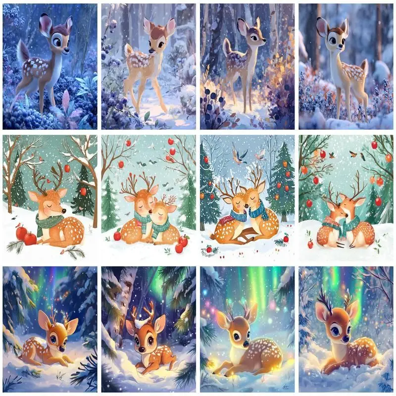 

CHENISTORY Painting By Numbers Deer Wall Art Acrylic DIY Frame On Canvas Picture By Numbers Animal For Living Room