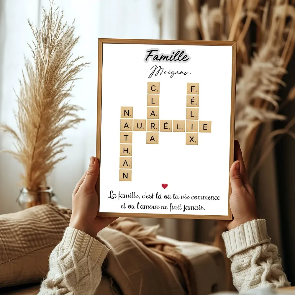 Personalized Family Name Scrabble Puzzle Sign Poster Grandkids Crossword Custom Wall Art Print Nordic Home Decor Christmas Gift