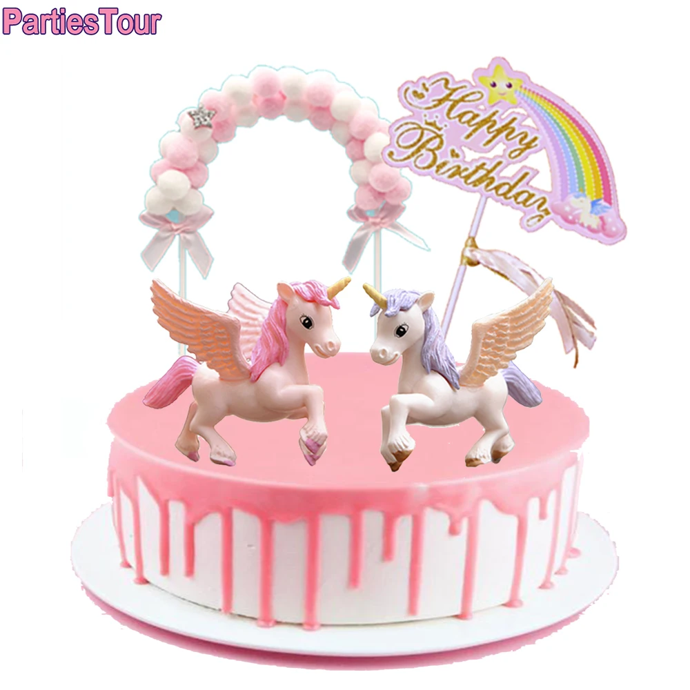 

4Pcs/Set Unicor Cake Topper Cloud arch Happy Birthday Banner Kids Girls Birthday Party cake Topper Wedding Unicor Party decor