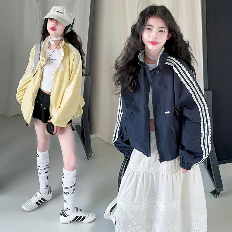 

Весеннее пальто для девочек, новинка 2023 года, корейский зарубежный стиль, повседневная универсальная куртка для девочек, тренд