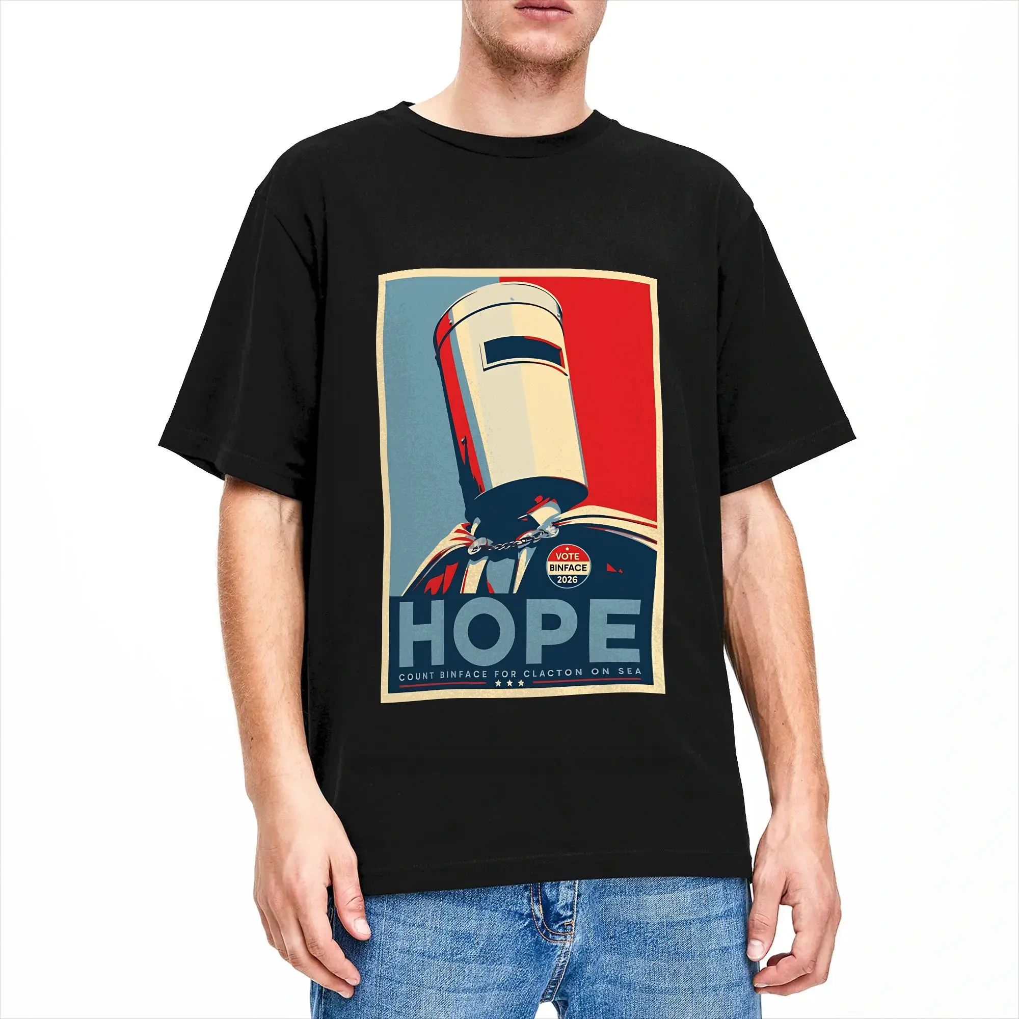 Count Binface HOPE Clacton Needs You Men T Shirt  Novelty Tees Short Sleeve Round Neck T-Shirts Pure Cotton Printed Clothes