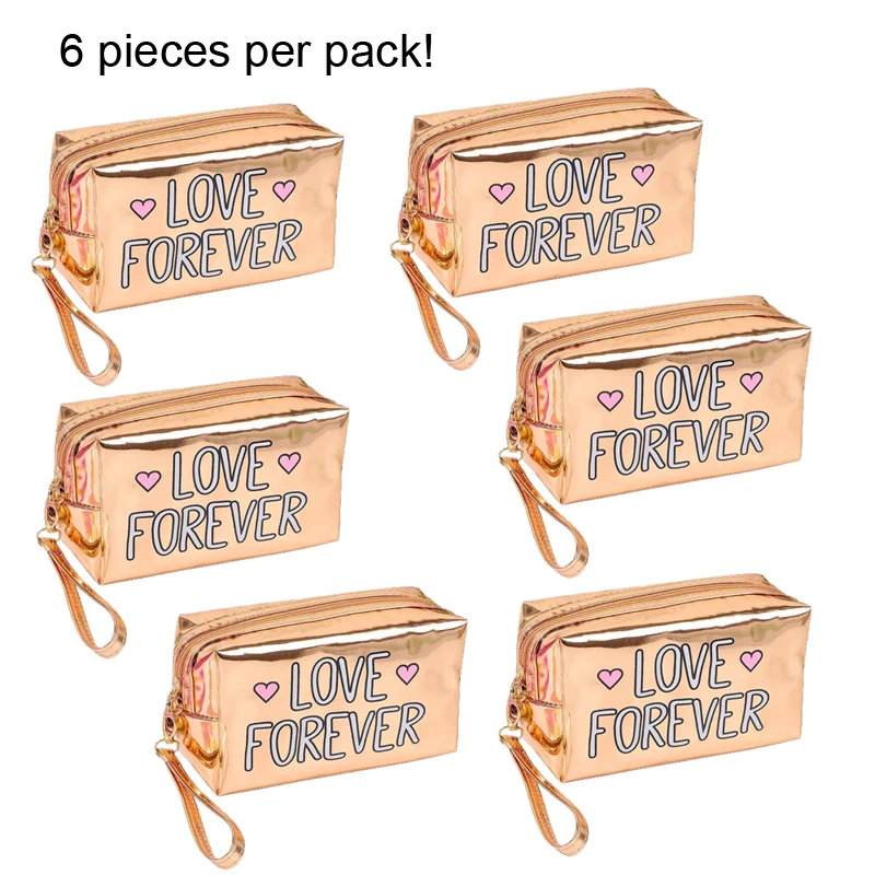 

6 pcs/set Iridescent Makeup Bag Metal Color Coin Purse Waterproof Toiletry Bag Portable Cosmetic Bag