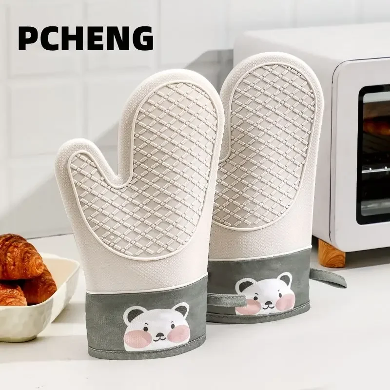 

Cute Oven Mitts with Thick Silicone Layer Heat-resistant Non-slip Kitchen Baking Gloves