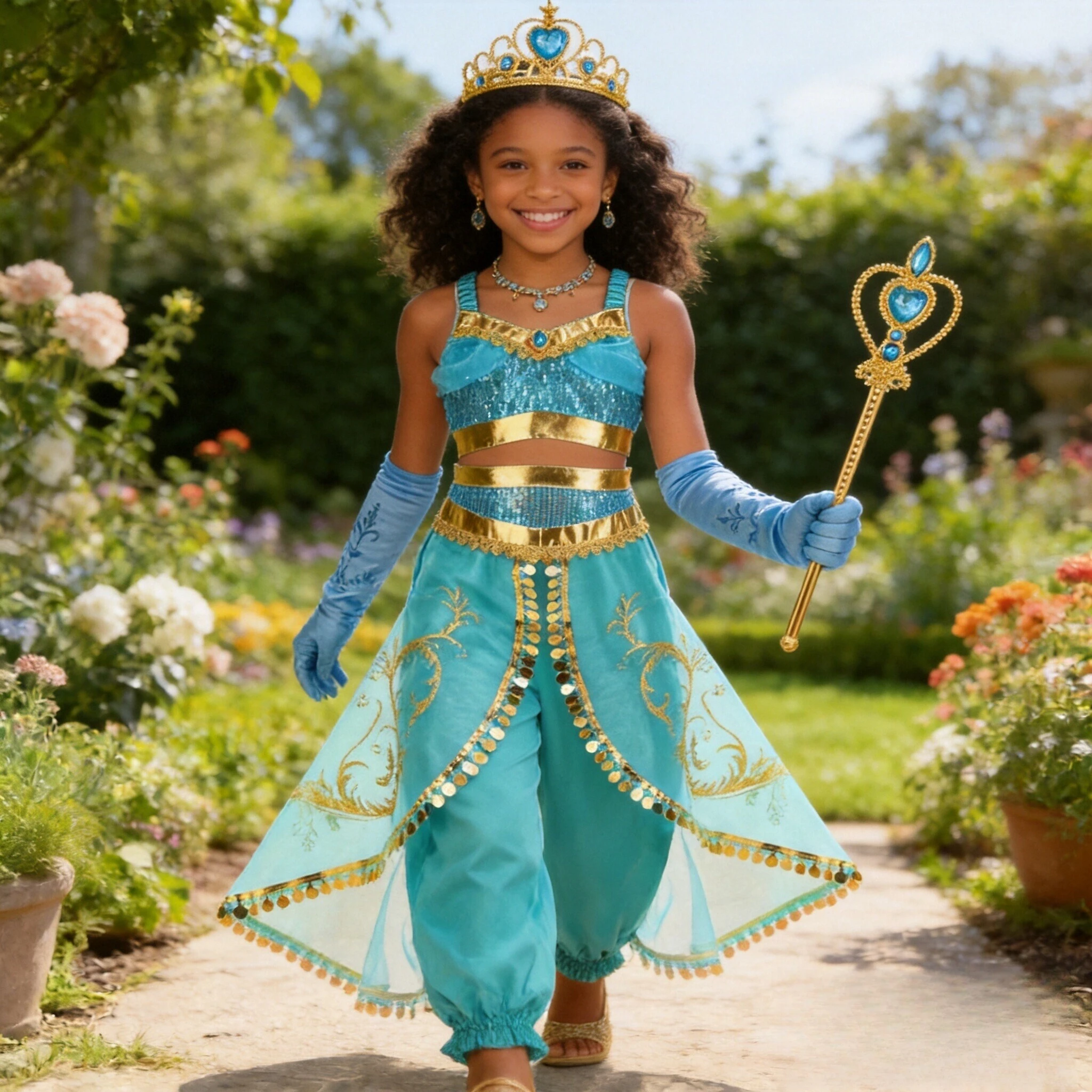 Jasmine Princess Costume Children Carnival Cosplay Dress Girl's Halloween Costume Girls' Summer Clothing Holiday Leisure Set