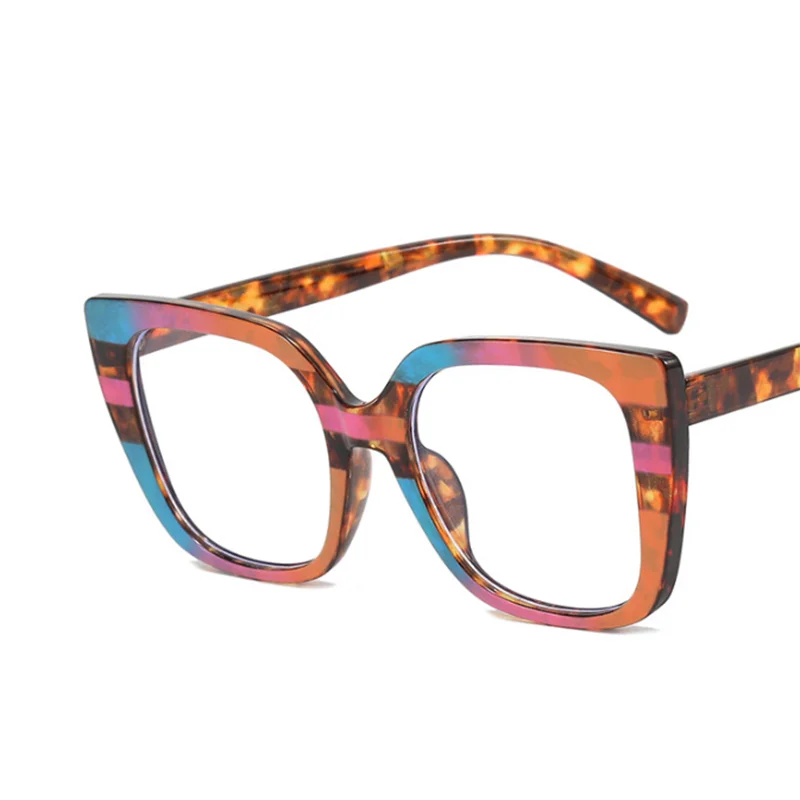 Oversize Square Frame Clear Lens Glasses Colorful Leopard Myopia Nerd Spectacles Degree -0.5 -1.0 -2.0 -3.0 -4.0 to -6.0