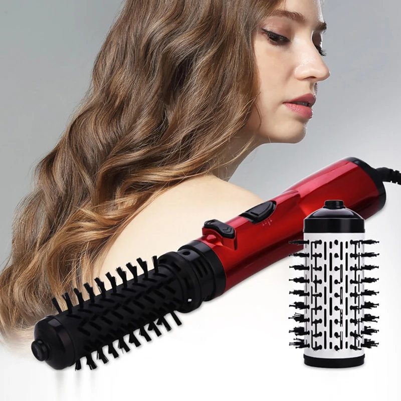 Hot Air Brush 2 Head Replaceable Hair Dryer Comb One Step Blower Strong Wind Electric Straightener Roller Curler Styling Tools