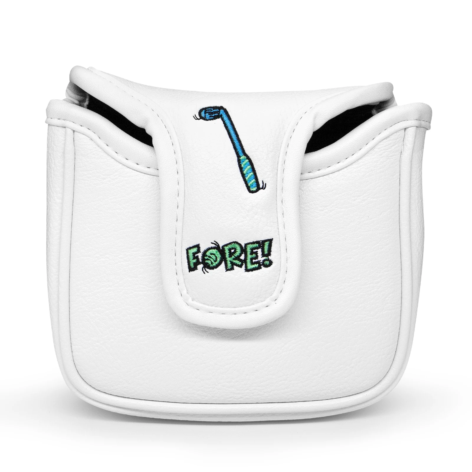 Cute Dinosaur Golf Mallet Putter for Mallet Headcover with Magnetic Closure Elegant Embroidery White  Premium Leather