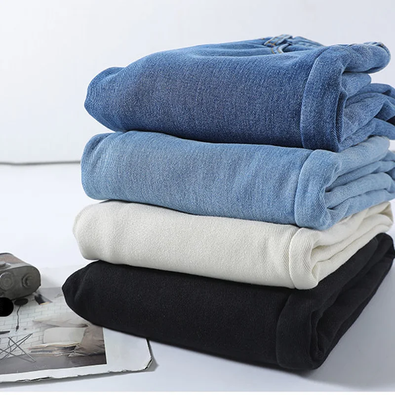 Women Warm Elastic High Waist Denim Pants Winter Casual Plus Velvet Ankle length Vaqueros Korean Thicken Plush Straight Jeans