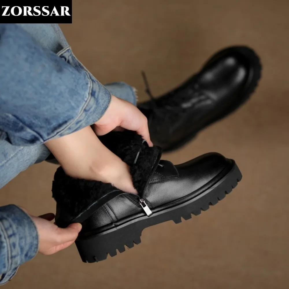

Winter Shoes Boots Women Large Size 42 Women's Snow Boots Cotton Shoes Genuine Leather Warm Wool Women's Ankle Marton Boots