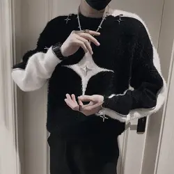 Autumn Winte New Fashion Round Neck Long Sleeve Pullovers Men's Clothing Color Blocking Knitting Casual Loose All-match Sweaters