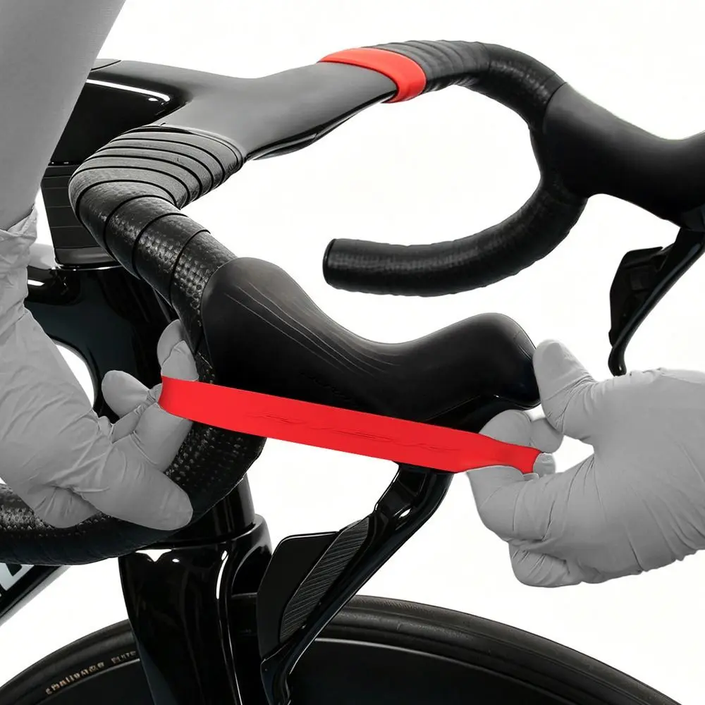 Image of 2 Stück Hochelastische Fahrradlenker-Fixierringe Einfache Befestigung Silikonmaterial Lenkerband-Endfixierung Schwarz Rot
