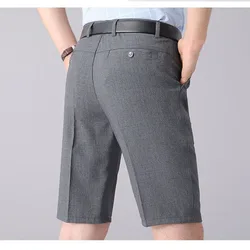 Pantalones cortos de traje de mediana edad para hombre, pantalón de lino suelto, estilo fino, informal, coreano, Color sólido, 2024