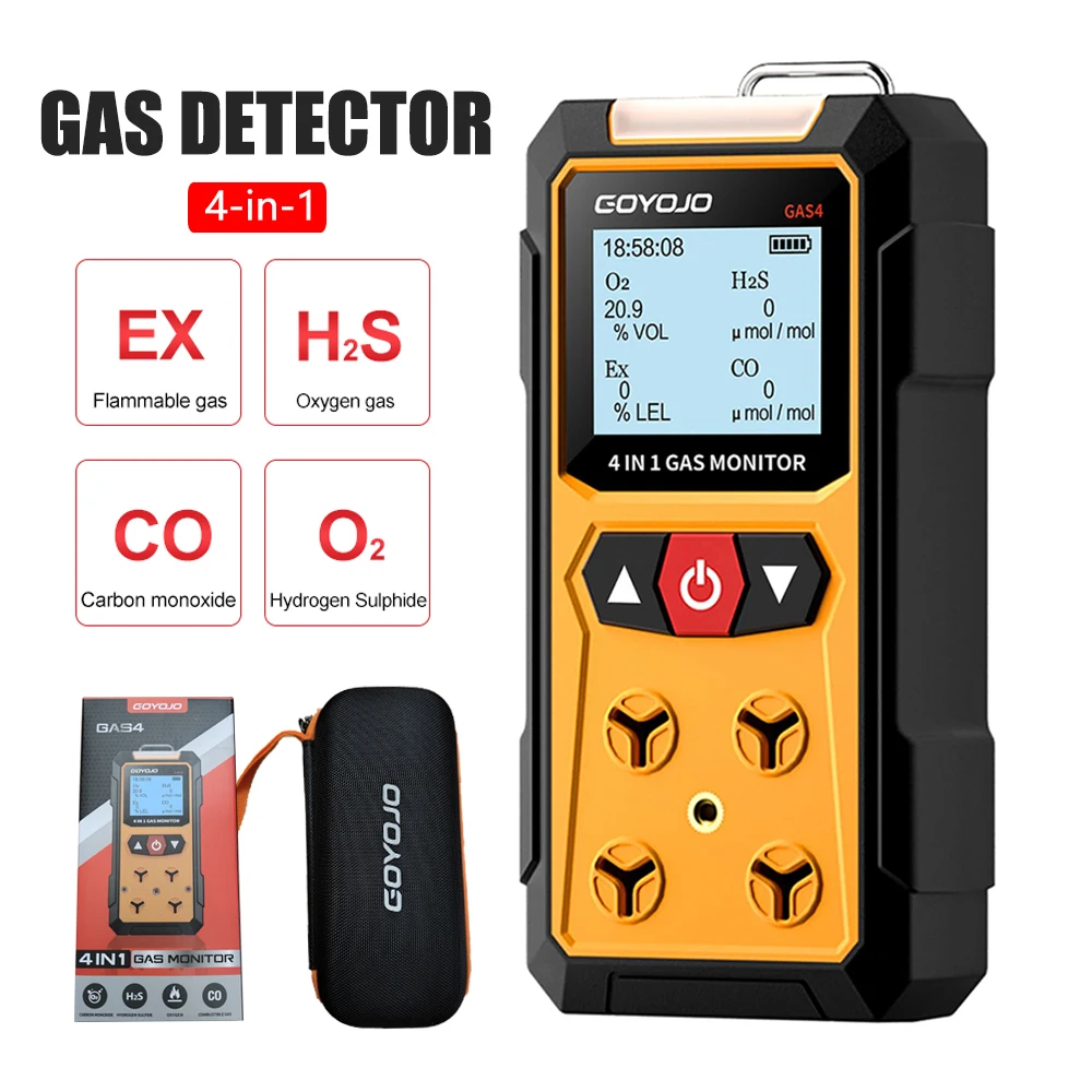 Gas Detector Meter 4 in 1 Oxygen O2 Carbon Monoxide CO H2S Ex Combustible Gas Analyzer Leak Detector Air Quality Monitor