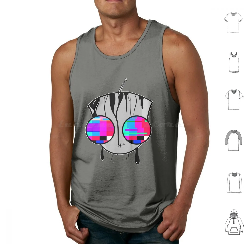 Glitch Gir Tank Tops Vest Sleeveless Invader Zim Zim Gir Dib Fanart Fan Nick Nicktoons Cartoon Glitch Glitch Art Broken Error