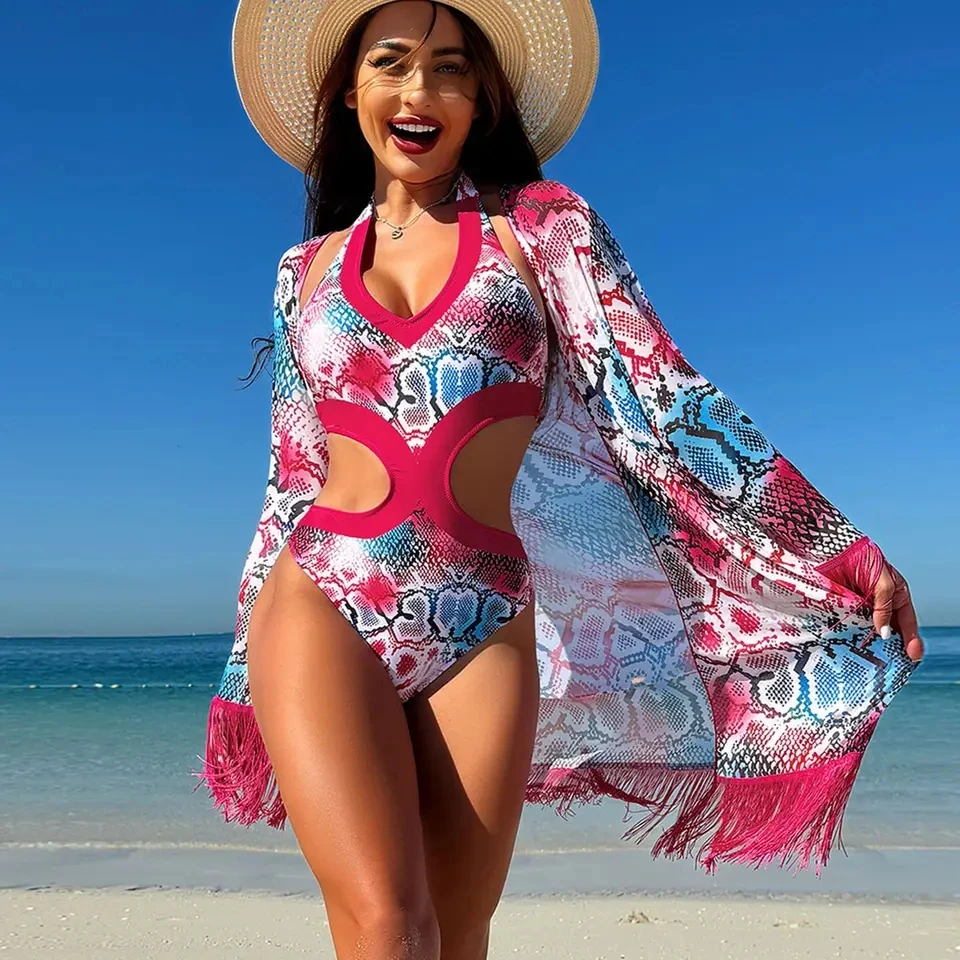 Women's Bikini Swimsuit Beach Sunscreen Hoodie Set, One piece Fashion Sexy Underwear, Waist Pattern Large Size 2025 Summer