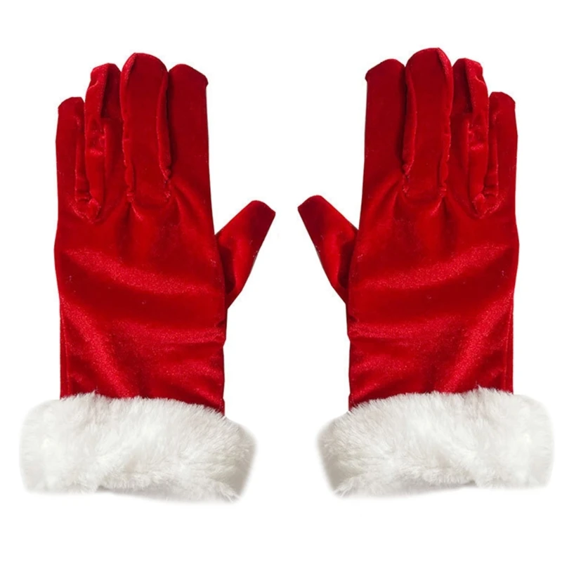 

Teens Cosplay Santa Winter Gloves with LED White Cuffs Plush Keep Warm Gloves