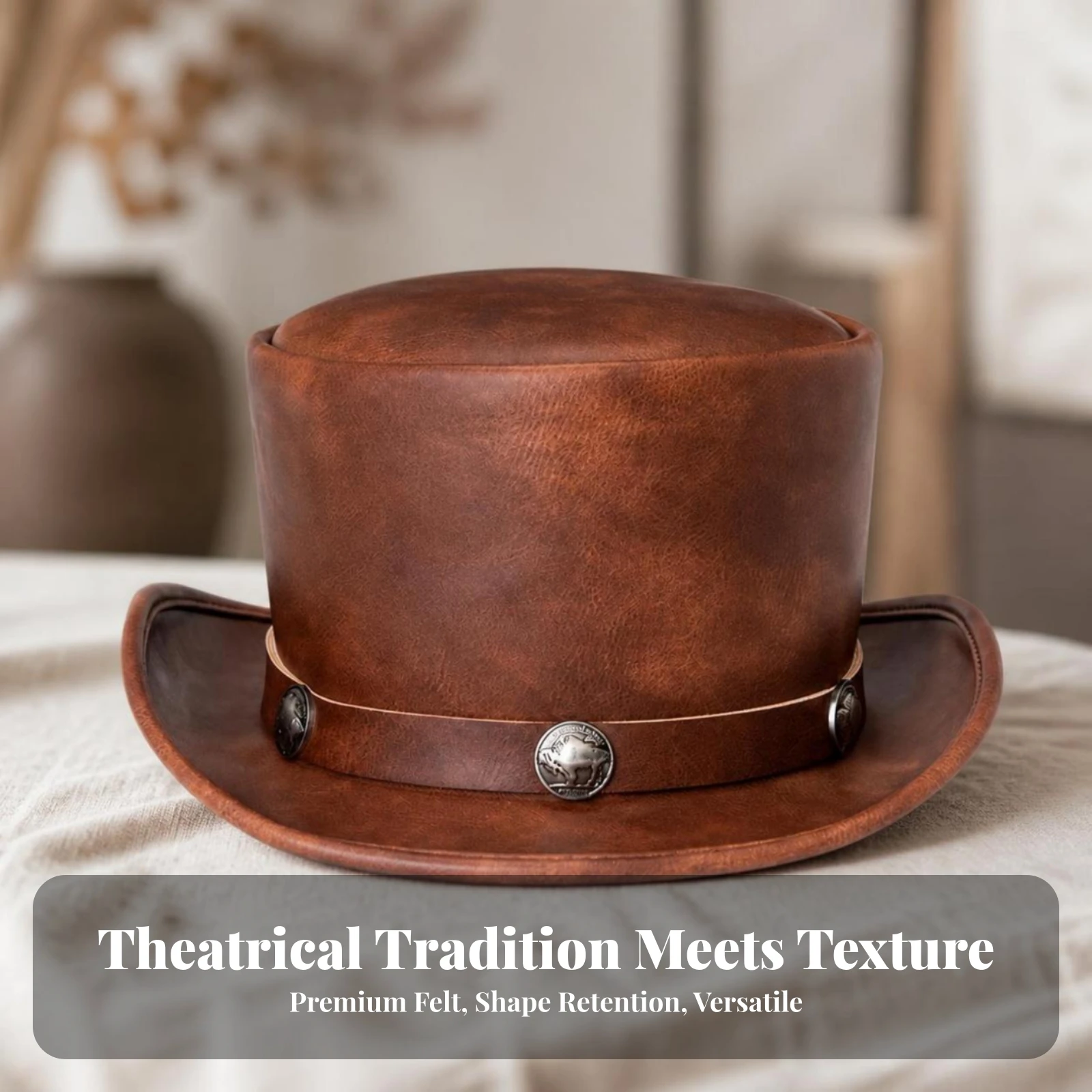 Top Hat with Hatband Comfortable Steampunk Top Hat Topper Long-Lasting Flexible for Cosplayers, Cosplay, Costume Parties