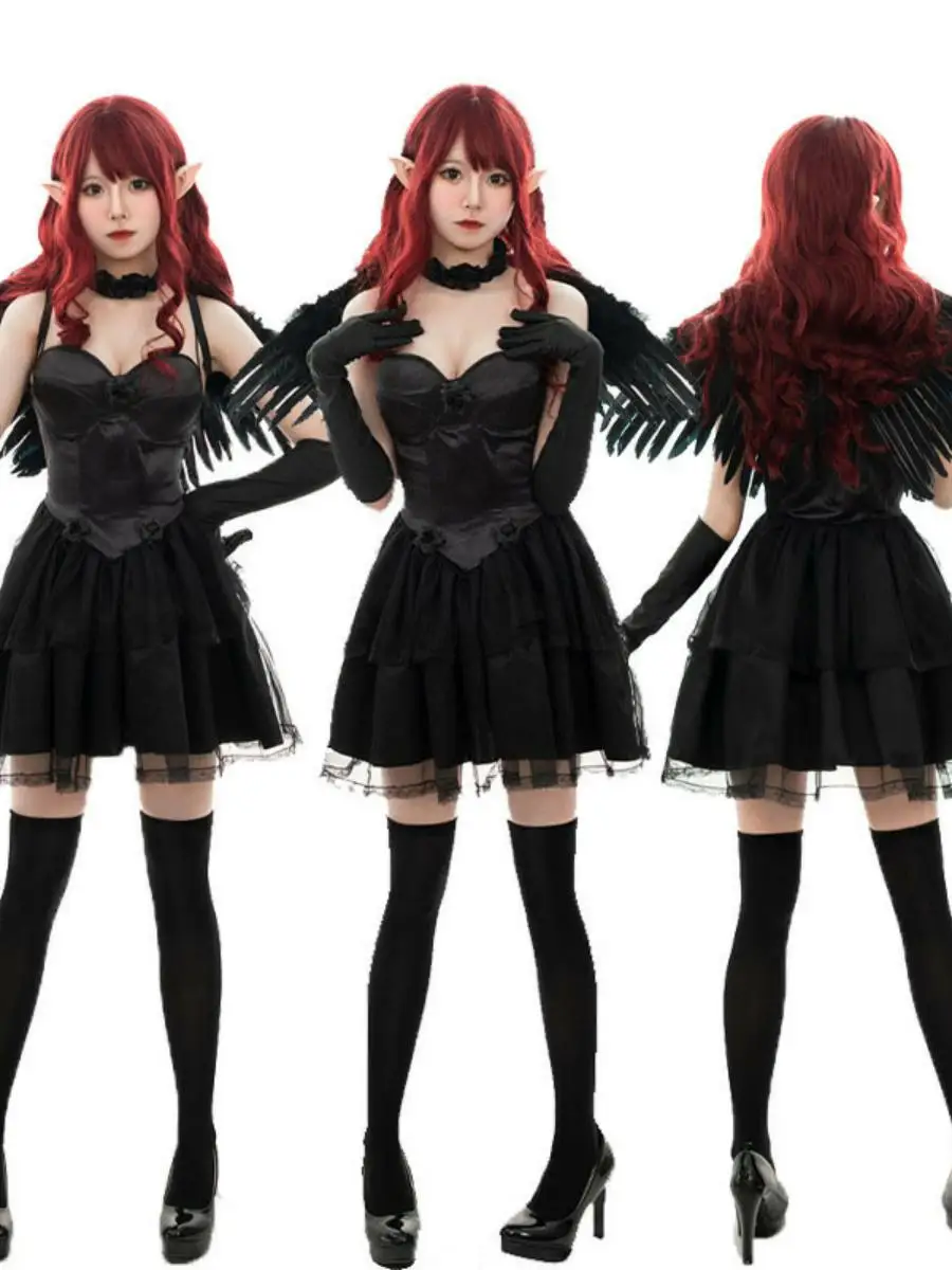 

Костюм на Хэллоуин для взрослых, черно-белый ангел-дьявол с крыльями, одежда для танцевальных выступлений, материал полиэстер