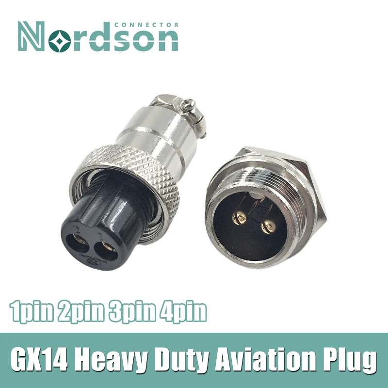 GX14 Heavy Aviation Stecker 1 2 3 4-poliger männlicher und weiblicher Satz, starker 14 m vergoldeter Kupferstift-Buchsengewinde-Schweißanschluss, 5 A/7 A