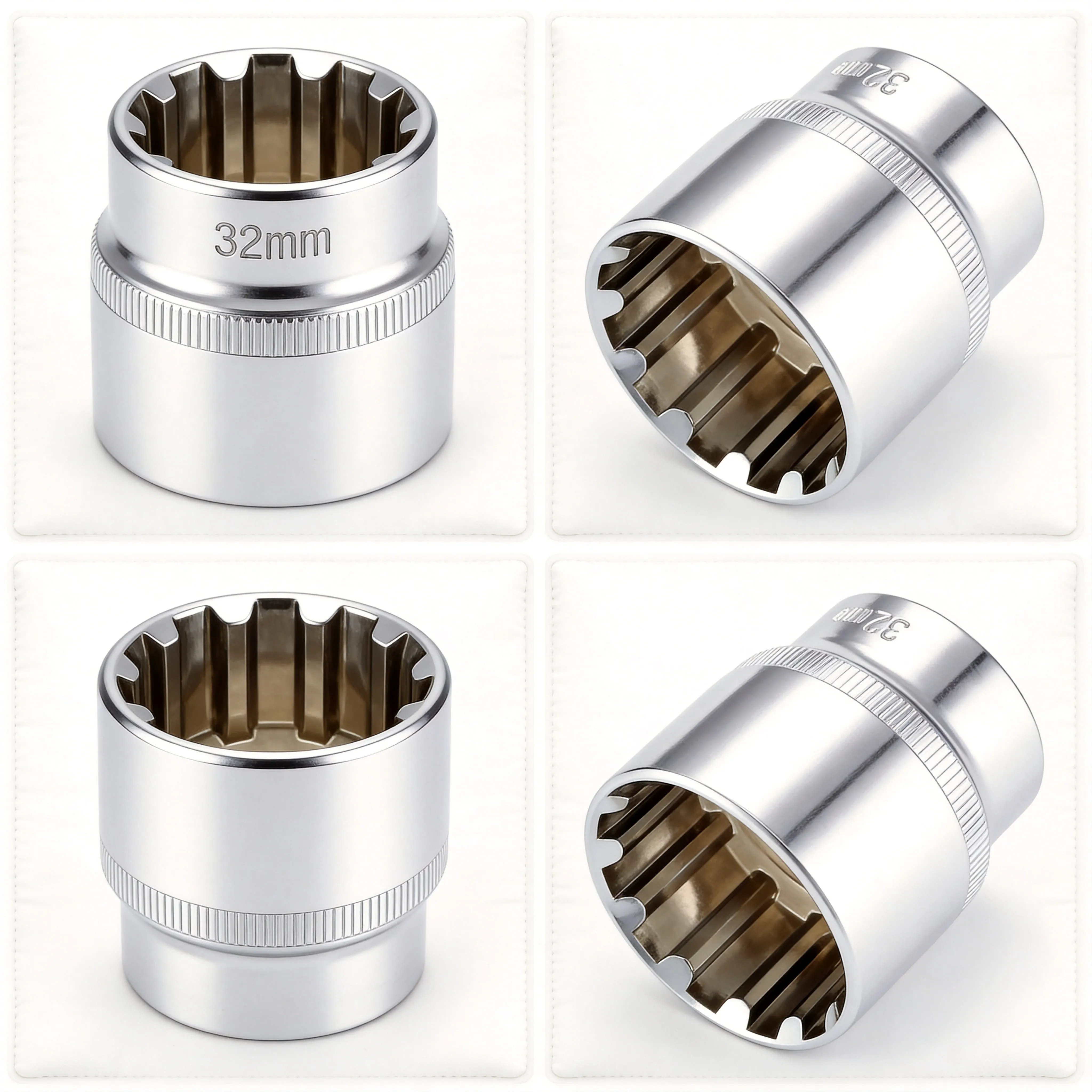 12 Point Socket Head 1/2 Inch Drive For Ratchet Wrench, Chrome Vanadium Steel Short Bit Adapter 8-32mm, Silver