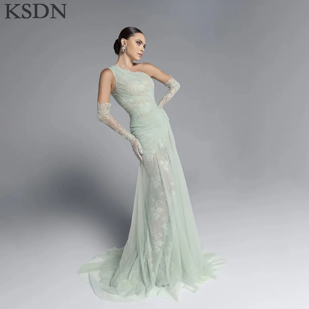 

KSDN Элегантные кружевные вечерние платья Модное платье на одно плечо со шлейфом без рукавов Иллюзионное платье русалки для особых случаев Vestidos