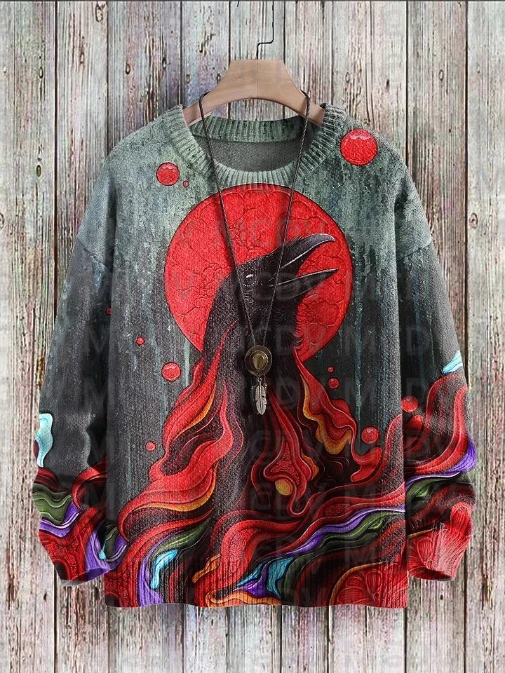 

Raven Crow Art Pattern Print Casual Knit Pullover Sweatshirt Men's For Women's Pullover