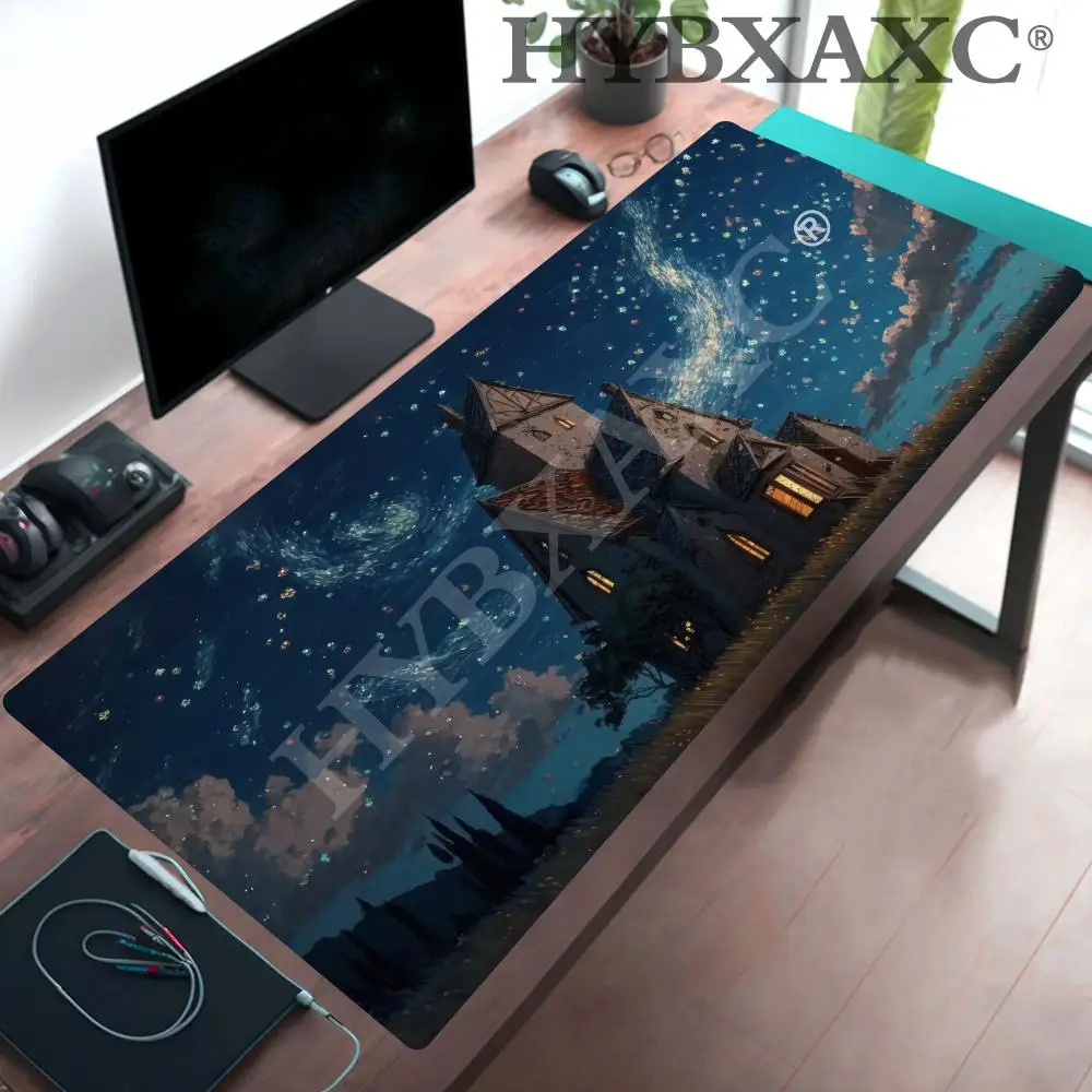 

HYBXAXC Van Gogh Starry Night Style Cottage Mouse Pad, Aesthetic Fantasy Night Sky Large Gaming , Artistic Aesthetic Decor