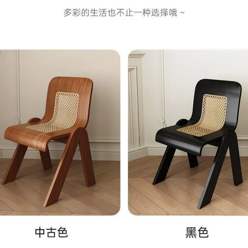 Japanese-style wabi-sabi wind rattan dining chair, creative and simple home desk chair, small apartment homestay retro solid