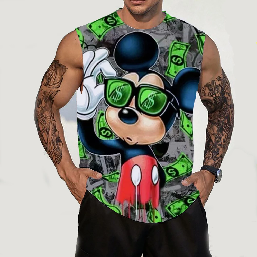 Mickey Brand Boys Summer Harajuku Street Anime Casual Versatile Disney New Fashion Men\'s Round Neck Sleeveless T-shirt