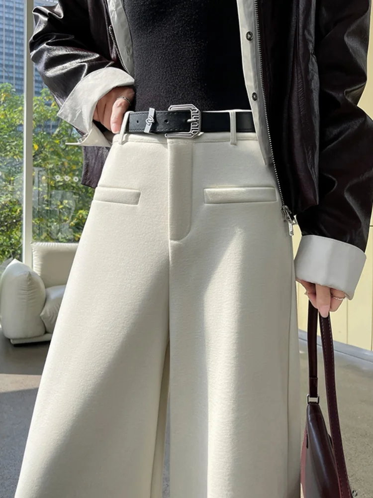 Pantalones de pierna ancha para mujer, novedad de Otoño Invierno 2025 Fce, pantalones Chinos de corte recto holgados adelgazantes informales, pantalones largos de cintura alta