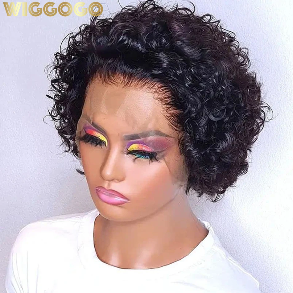 

Wiggogo Short Bob Hair Wig Human Hair Curly Lace Front Human Hair Wig Pixie Cut Wigs Deep Wave Frontal Wig 13X1 Hd Lace Wigs