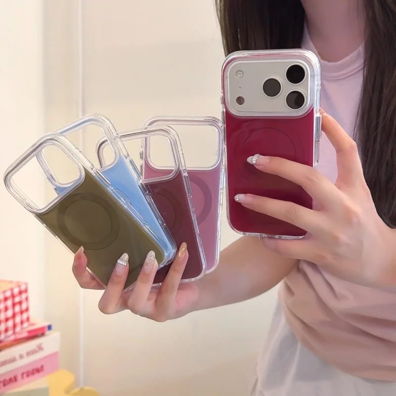 Transparent Frame Matte Solid Color Magnetic Phone Case for iPhone 18, 17, 16, 15, 14, 13, Pro, Promax,