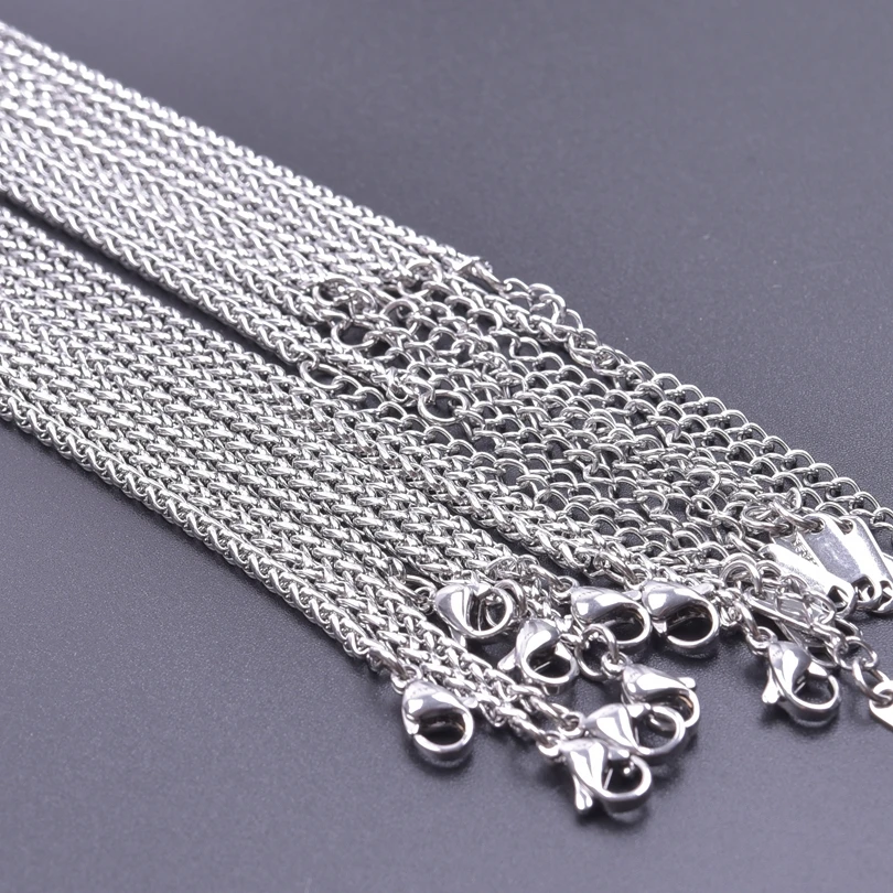 10pcs Stainless Steel Various Styles Chains Necklace Snake Chain/Round Bead/Cross/Lip/Keel Necklaces Steel Color Unisex Jewelry