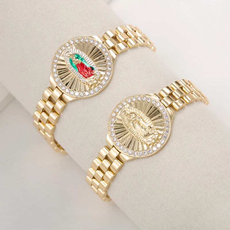 Sally\'s Paradise Fashion Jewelry Religious Virgin Mary Watch Shape Copper Zircon Chain Bracelet L3010