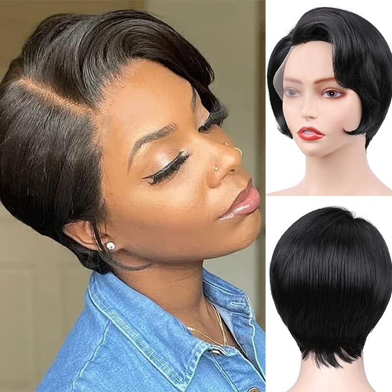 Perruques Synthétiques Courtes Coupe Pixie pour Femmes Noires, Cheveux Lisses, Ombre, Or, Blond, Bob 03Utilisation