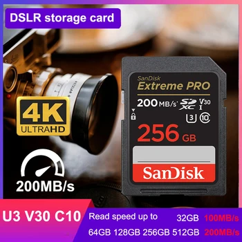 SanDisk Extreme PRO SD 카드 32G 64G 128G 256G SDHC SDXC UHS-I C10 100 메터/초-200 메가바이트/초 U3 메모리 카드 지원 V30 4K 카메라/DV/SLR용