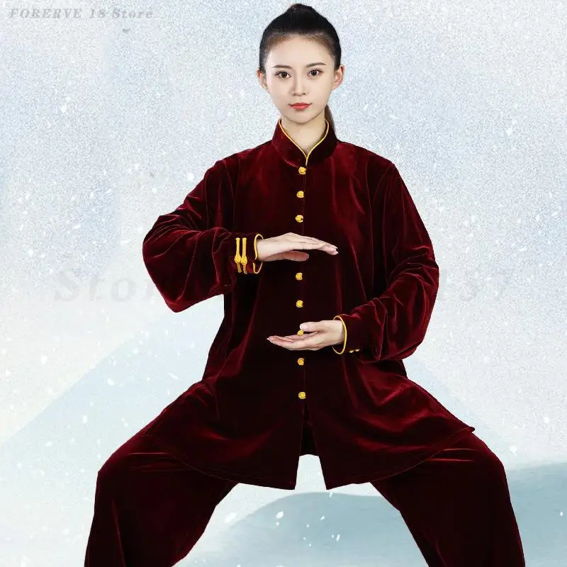 

Взрослый костюм кунг-фу тай-чи, костюм для китайских боевых искусств, осенне-зимний бархатный традиционный восточный костюм ушу